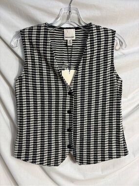 New Industry Black Check Textured Knit Vest S ~ NWT